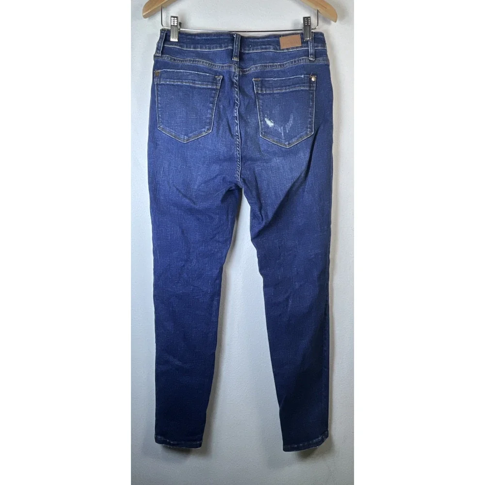 Judy Blue Skinny Fit Size 9 / 29 Button Fly Front Pocket Blue Jeans distressed - Picture 5 of 12
